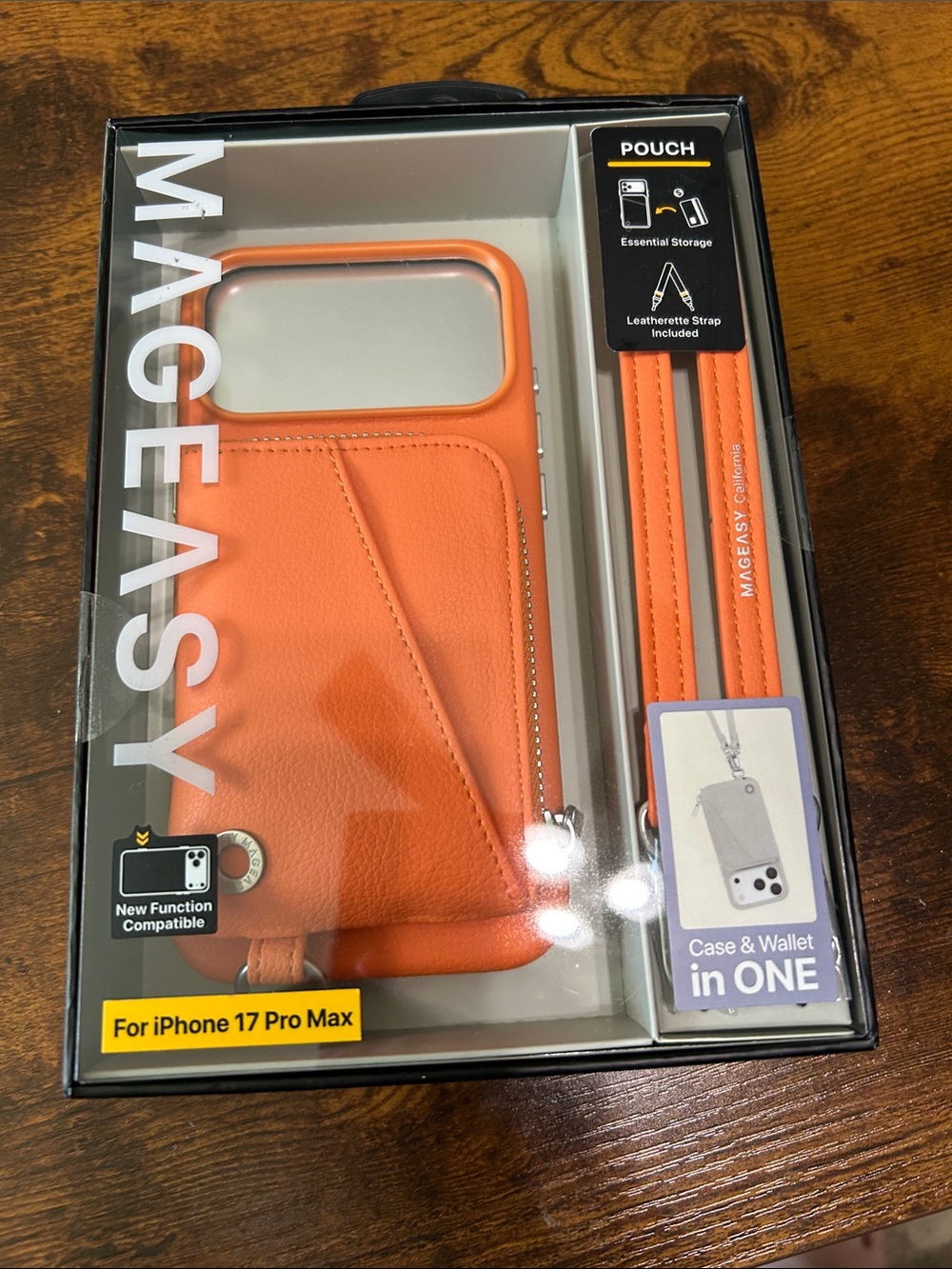 Orange Wallet Case with Strap for iPhone 17 Pro Max